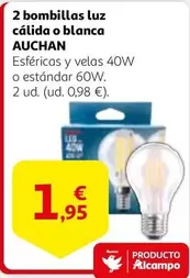 Oferta de Auchan - 2 Bombillas Luz Calida O Blanca por 1,95€ en Alcampo