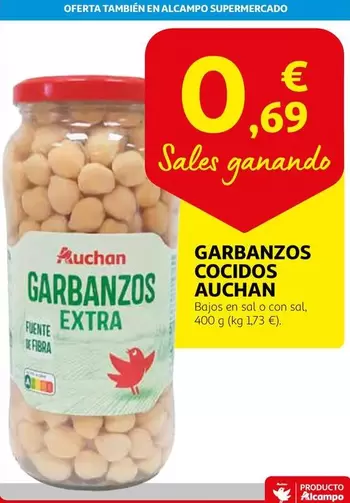 Oferta de Auchan - Garbanzos Cocidos por 0,69€ en Alcampo