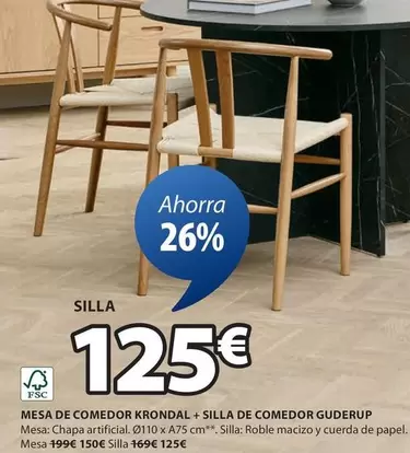 Oferta de Mesa De Comedor Krondal + Silla De Comedor Guderup por 125€ en JYSK