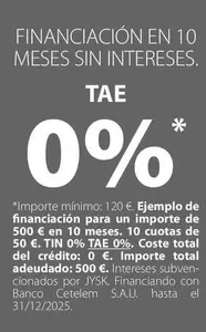 Oferta de Total - Financiacion En 10 Meses Sin Intereses por 120€ en JYSK