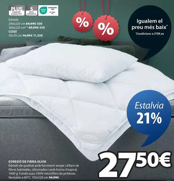 Oferta de Plus - Edredo De Fibra Ulvik por 27,5€ en JYSK