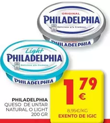 Oferta de Philadelphia - Queso De Untar Natural O Light por 1,79€ en CashDiplo