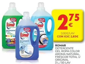 Oferta de Romar - Detergente Gel Ropa Color Aroma Natural, Frescor Total U Original por 2,75€ en CashDiplo