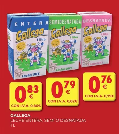 Oferta de Gallega - Leche Entera, Semi O Desnatada por 0,83€ en CashDiplo