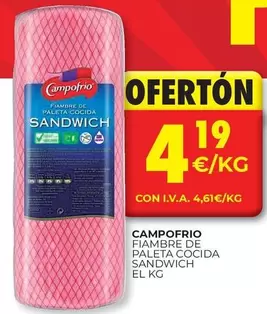 Oferta de Campofrío - Fiambre De Paleta Cocida Sandwich por 4,19€ en CashDiplo