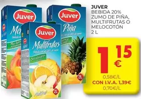 Oferta de Juver - Bebida 20% Zumo De Pina, Multifrutas O Melocoton por 1,15€ en CashDiplo