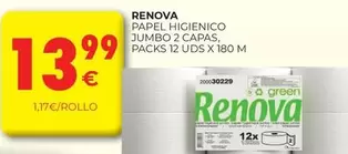 Oferta de Renova - papel higienico jumbo 2 capas por 13,99€ en CashDiplo