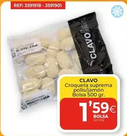 Oferta de Clavo - Croqueta Supremo Pollo/jamón Bolsa por 1,59€ en CashDiplo