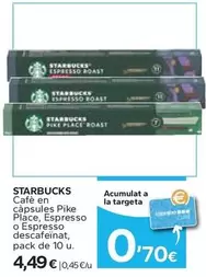 Oferta de Starbucks - Cafe En Capsules Pike Place, Espresso O Espresso Descafeïnat por 4,49€ en Caprabo