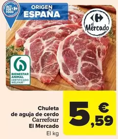 Oferta de Carrefour - El Mercado Chuleta De Aguja De Cerdo  por 5,59€ en Carrefour Market