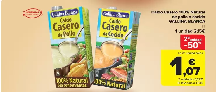 Oferta de Gallina Blanca - Caldo Casero 100% Natural De Pollo O Cocido por 2,15€ en Carrefour Market