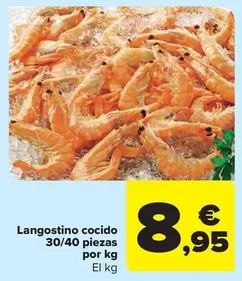 Oferta de Langostino Cocido 30/40 Piezas Por Kg por 8,95€ en Carrefour Market