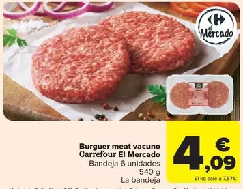 Oferta de Carrefour - El Mercado Burguer Meat Vacuno por 4,09€ en Carrefour Market