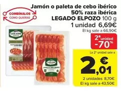 Oferta de Legado ElPozo - Jamón O Paleta De Cebo Ibérico 50% Raza Ibérica por 6,69€ en Carrefour Market