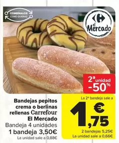 Oferta de Carrefour - Bandejas Pepitos Crema O Berlinas Rellenas El Mercado por 3,5€ en Carrefour Market