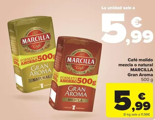 Oferta de Marcilla - Cafe molido mezcla natural por 5,99€ en Carrefour Market