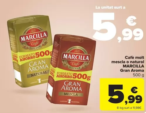 Oferta de Marcilla - Cafe molido mezcla natural por 5,99€ en Carrefour Market