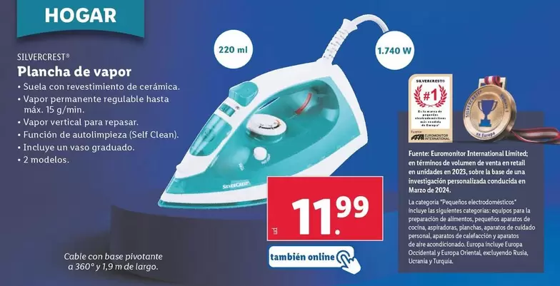 Oferta de SilverCrest - Plancha De Vapor por 11,99€ en Lidl