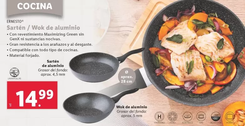 Oferta de Ernesto - Sarten / Wok De Aluminio por 14,99€ en Lidl