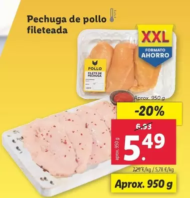 Oferta de Pechuga De Pollo Fileteada por 5,49€ en Lidl