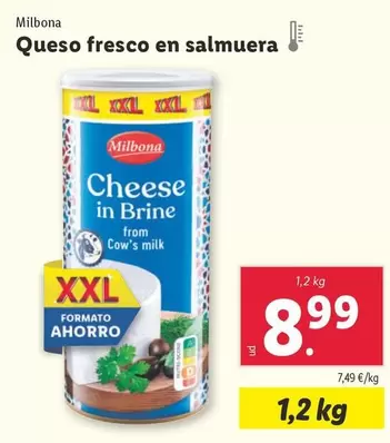 Oferta de Milbona - Queso Fresco En Salmuera por 8,99€ en Lidl