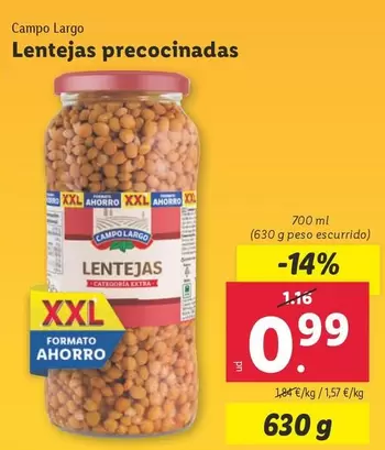 Oferta de Campo Largo - Lentejas Precocinadas por 0,99€ en Lidl