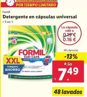 Oferta de Formil - Detergente En Capsulas Universal por 7,49€ en Lidl