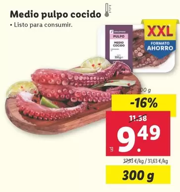 Oferta de Medio Pulpo Cocido por 9,49€ en Lidl