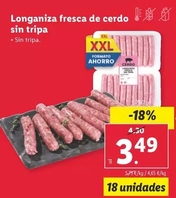 Oferta de Longaniza Fresca De Cerdo Sin Tripa por 3,49€ en Lidl