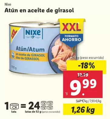 Oferta de Nixe - Atún En Aceite De Girasol  por 9,99€ en Lidl