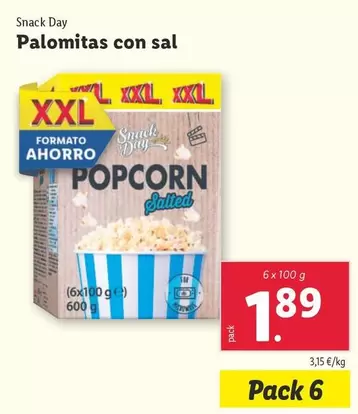 Oferta de Snack Day - Palomitas Con Sal por 1,89€ en Lidl