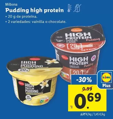 Oferta de Milbona - Pudding High Protein por 0,69€ en Lidl