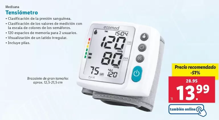 Oferta de Medisana - Tensiometro por 13,99€ en Lidl