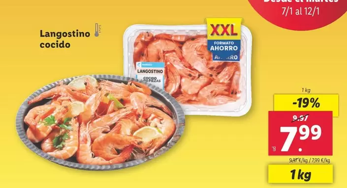 Oferta de Langostino Cocido por 7,99€ en Lidl