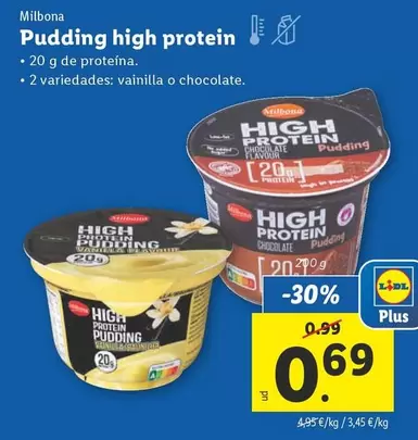 Oferta de Milbona - Pudding High Protein por 0,69€ en Lidl