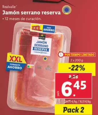 Oferta de Realvalle - Jamon Serrano Reserva por 6,45€ en Lidl