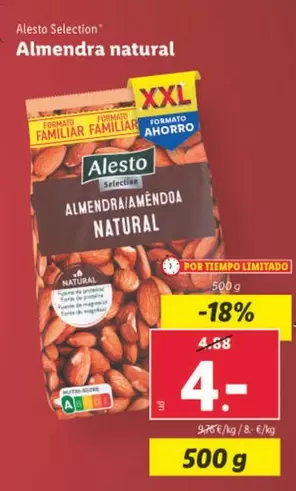 Oferta de Alesto Selection - Almendra Natural por 4€ en Lidl