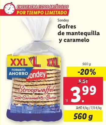 Oferta de Sondey - Gofres De Mantequilla Y Caramelo por 3,99€ en Lidl