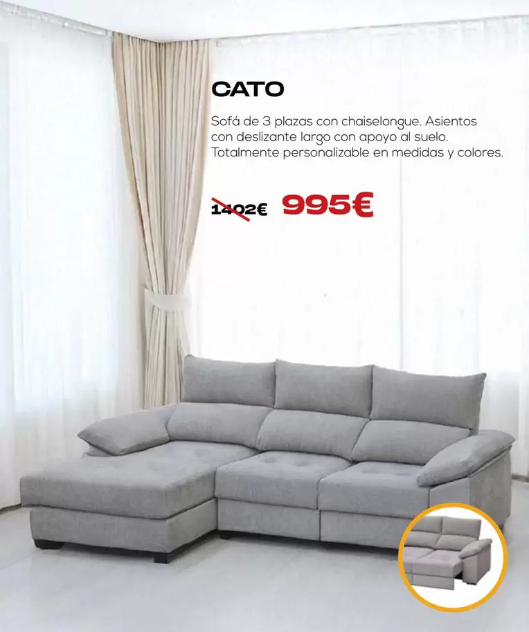 Oferta de Cato - Sofá De 3 Plazas Con Chaiselongue por 995€ en OKSofas