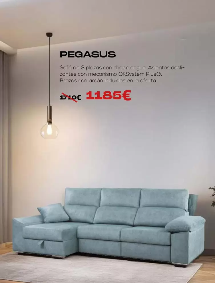 Oferta de Pegasus - Sofa De 3 Plazas Con Chaiselongue  por 1185€ en OKSofas