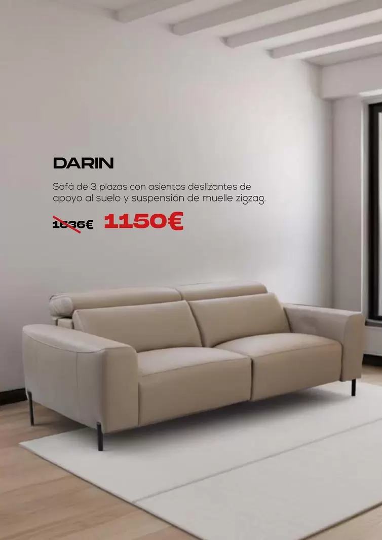 Oferta de Darin - Sofá De 3 Plazas Con Asientos Deslizantes De Apoyo Al Suelo Y Suspensión De Muelle Zigzag por 1150€ en OKSofas