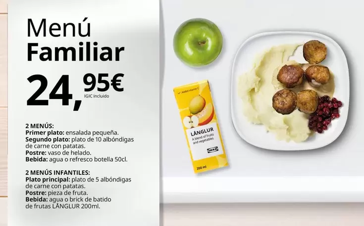 Oferta de Menu Familiar por 24,95€ en IKEA