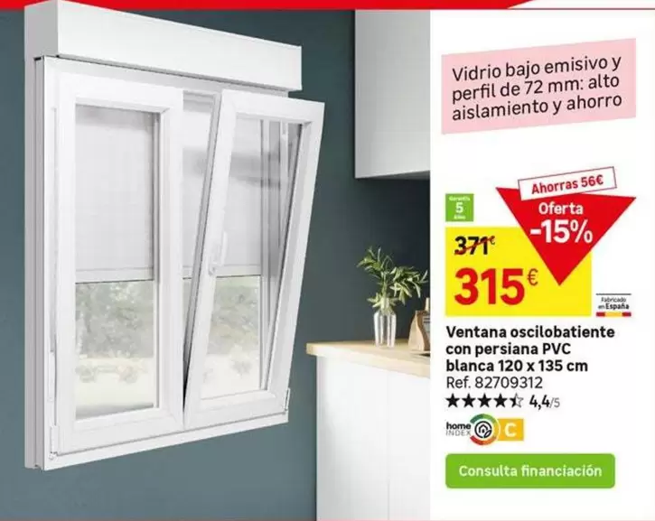 Oferta de España - Ventana Oscilobatiente Con Persiana PVC Blanca por 315€ en Leroy Merlin