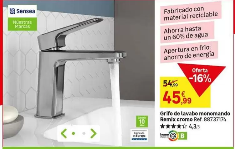 Oferta de Home - Grifo De Lavabo Monomando Remix Cromo por 45,99€ en Leroy Merlin