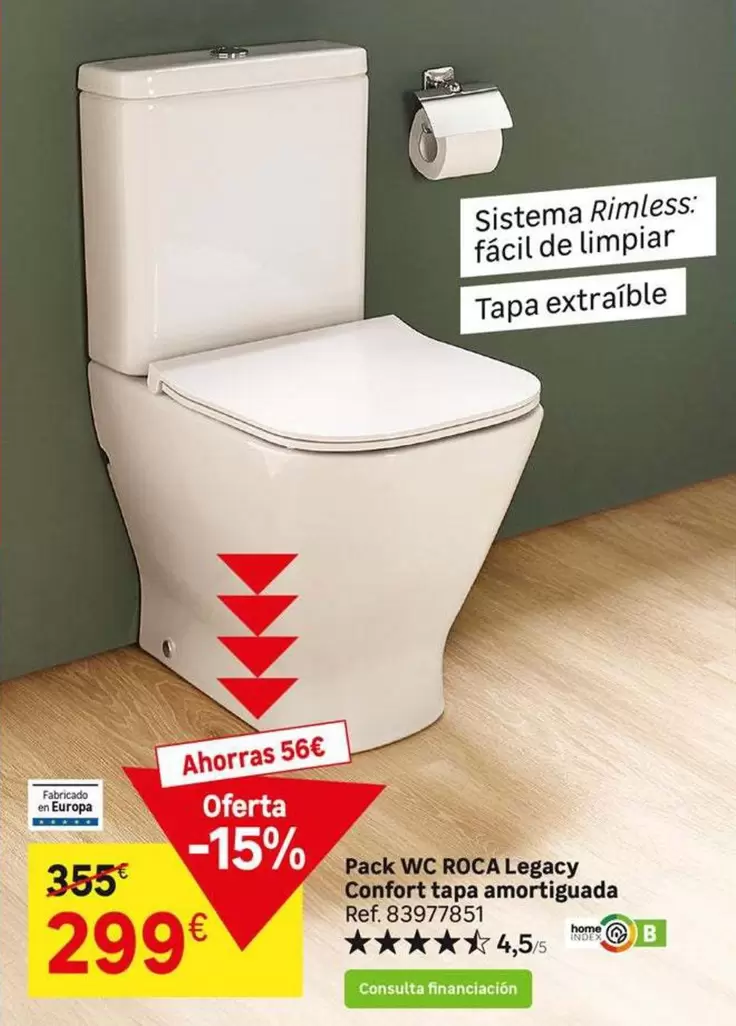 Oferta de Roca - Pack Wc Legacy Confort Tapa Amortguada por 299€ en Leroy Merlin