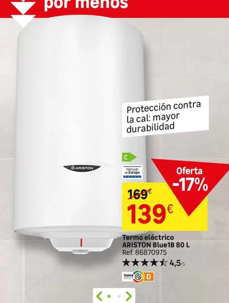 Oferta de Ariston - ARISTON BUEUE18 80 L por 139€ en Leroy Merlin