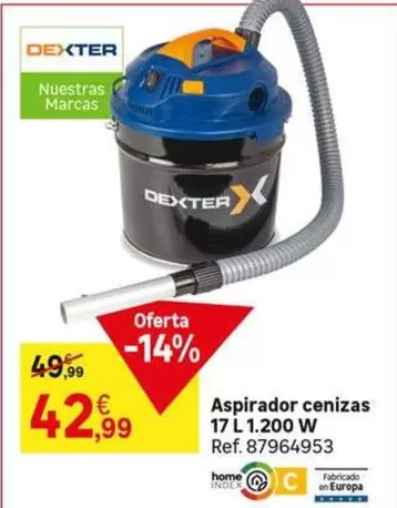 Oferta de Dexter - Aspirador Cenizas 17 L 1200 W por 42,99€ en Leroy Merlin