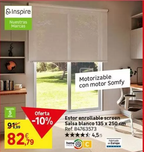 Oferta de Blanco - Motorizable Screen Salsa  135 X 250 Cm por 82,79€ en Leroy Merlin