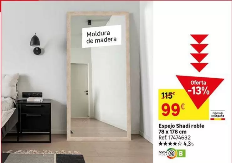 Oferta de Home - Espejo Shadi Roble 78 X 178 Cm por 99€ en Leroy Merlin