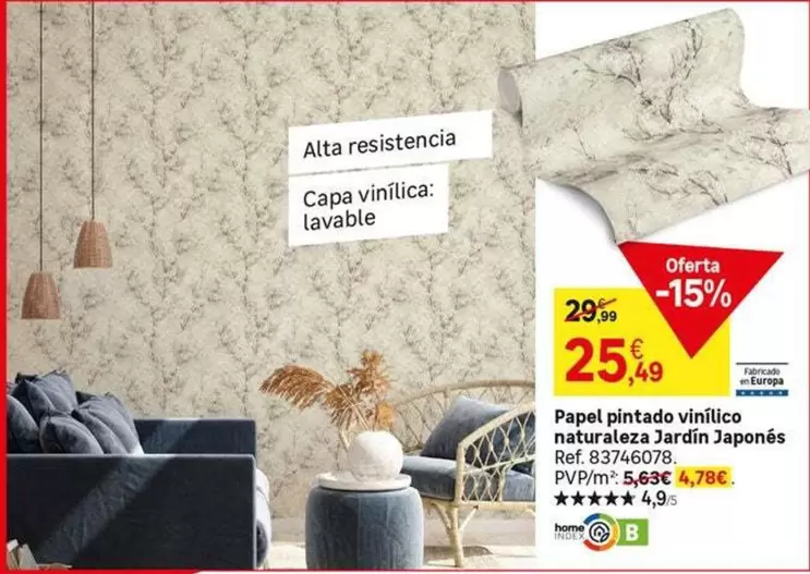 Oferta de Home - Papel Pirtado Vinilica Naturales Jardín Japonés por 25,49€ en Leroy Merlin